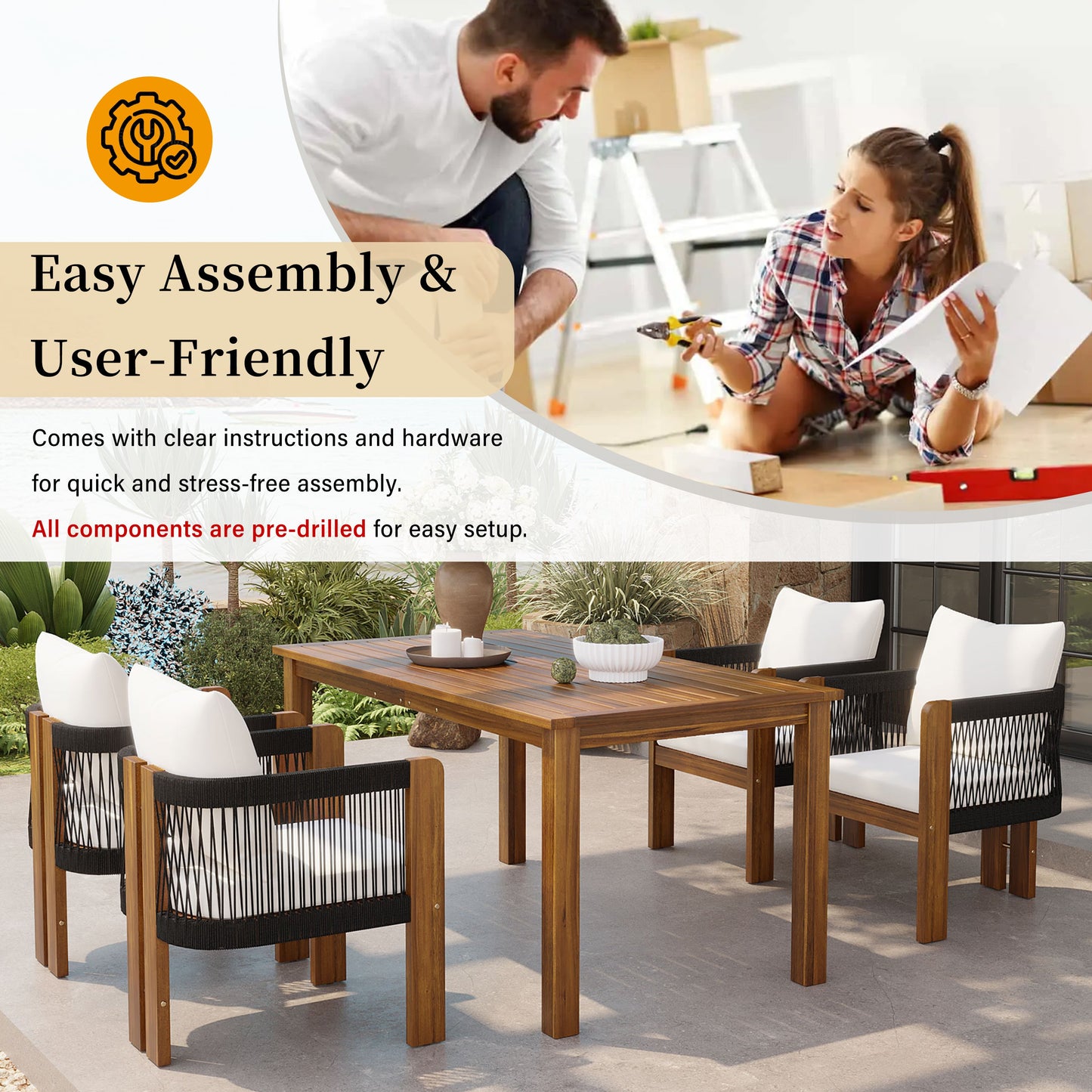 U_STYLE Luxury 5-Piece Outdoor Patio Dining Set for 4