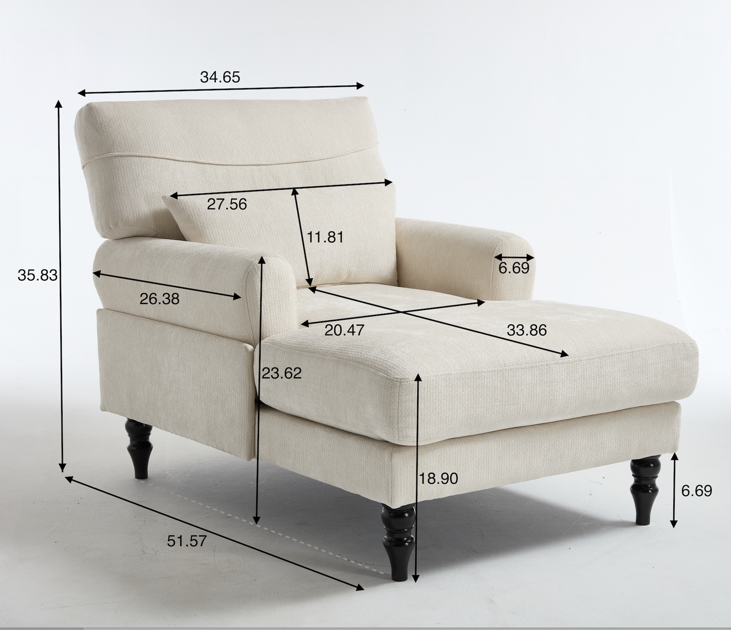 Modern Grey Upholstered Chaise Lounge Sofa Recliner