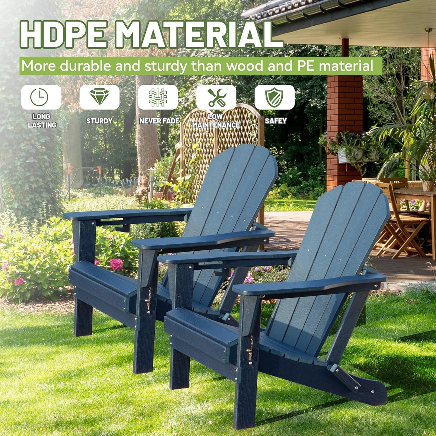 Adirondack Chairs Set of 2 - HDPE Plastic Outdoor Chairs