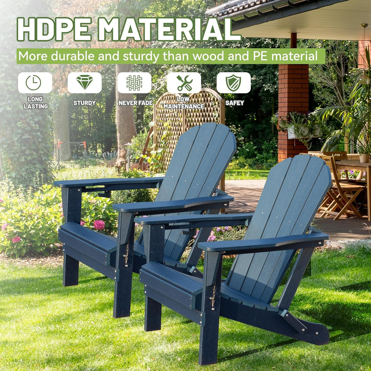 Adirondack Chairs Set of 2 - HDPE Plastic Outdoor Chairs