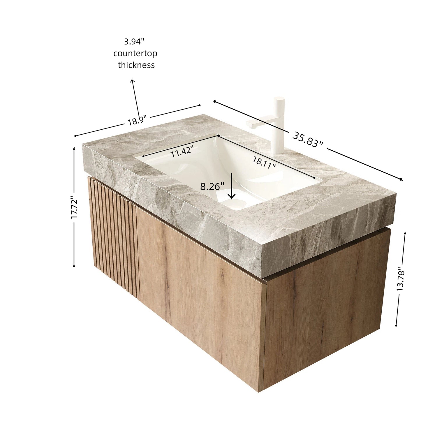 MURI 36" Bathroom Vanity with Sink, Floating Wall-Mounted Cabinet