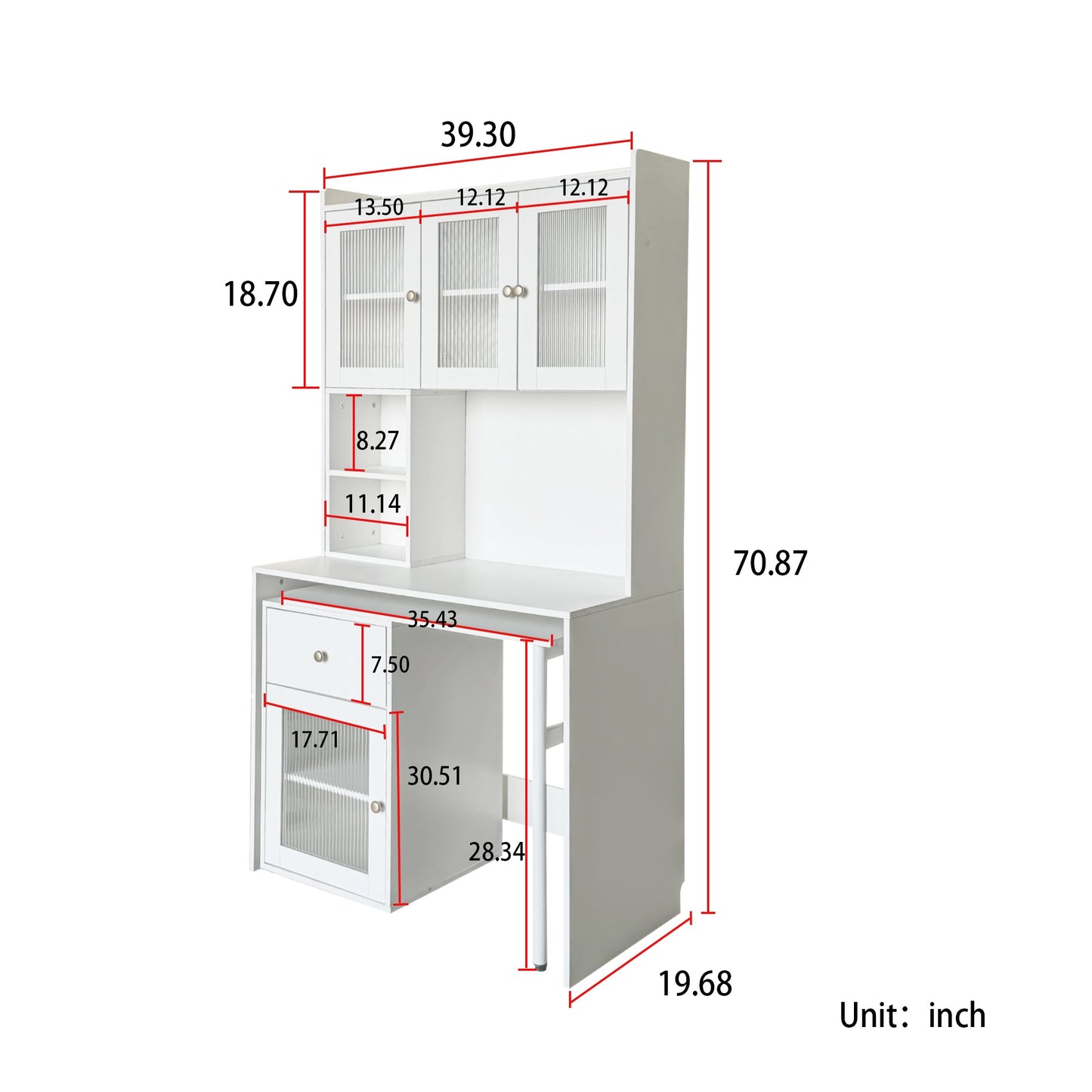 Computer Desk with Glass Door for Home Office or Study