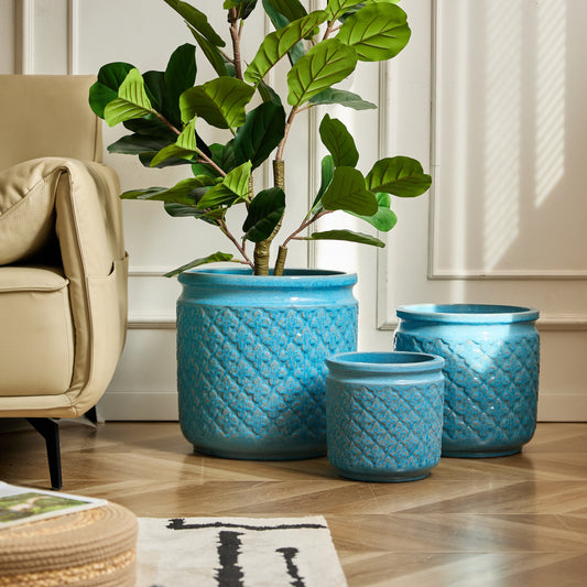 Handmade Ceramic Flower Pot Set of 3, 15/12/9 Inch Diameter