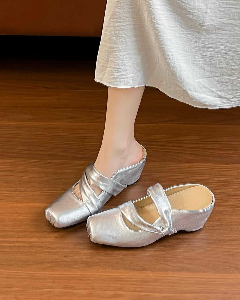 2026 Summer New Korean Style Women Retro Closed Toe Slide Sandals, 9cm High Platform Elevated Slippers, Elegant Outdoor Casual Shoes