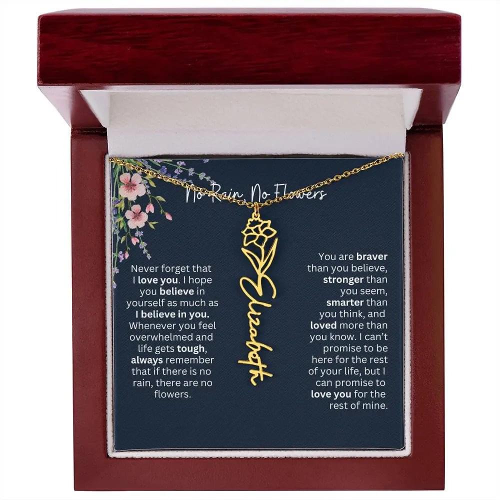 Birth Flower Necklace With Name I No Rain - No Flowers | Unique Jewelry for Daughter from Dad
