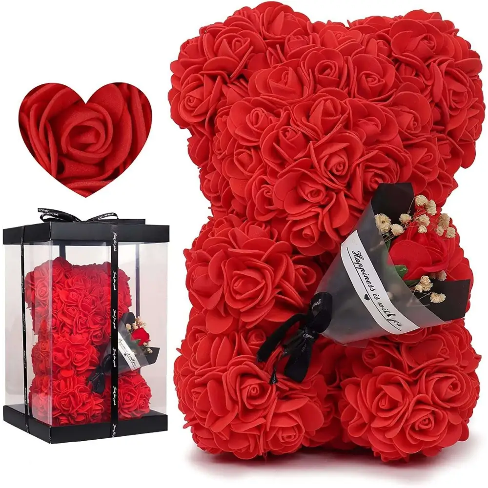 Blue Rose Bear Preserved Rose Flower Gift Box