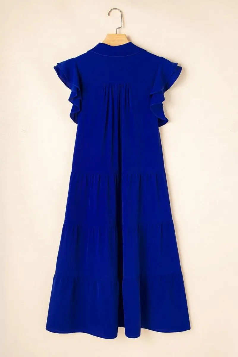 Dresses Love Salve Blue Midi Dress Women's Daily Casual Summer Ruffle Sleeve V Neck