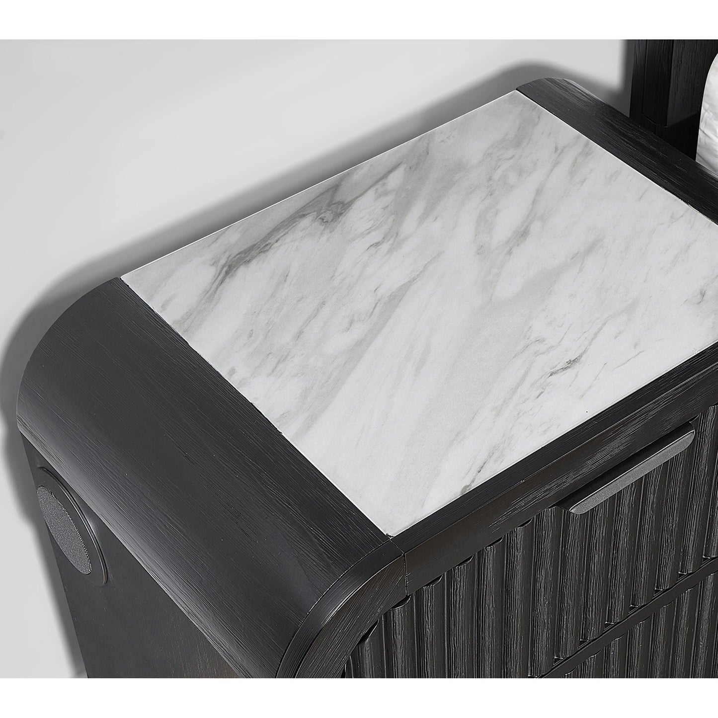 Beverly - Nightstand With Cooler And Speaker, LED Light, Rounded Sides - Black White