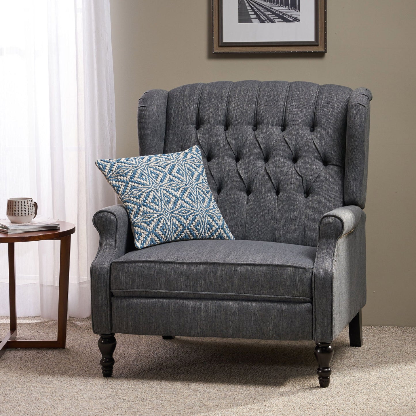 Dunham Contemporary Fabric Tufted Oversized Pushback Recliner