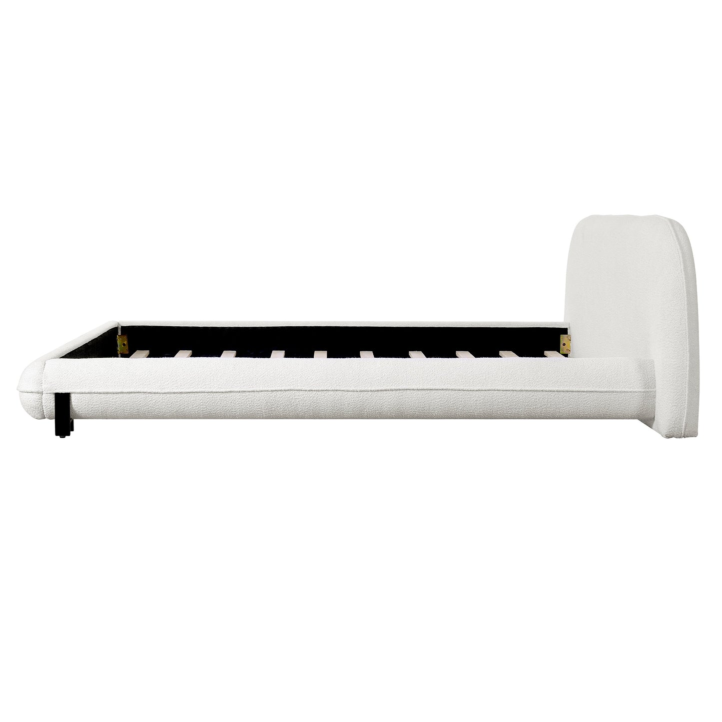 King Size Bed Frame with Boucle Fabric and Thick Headboard