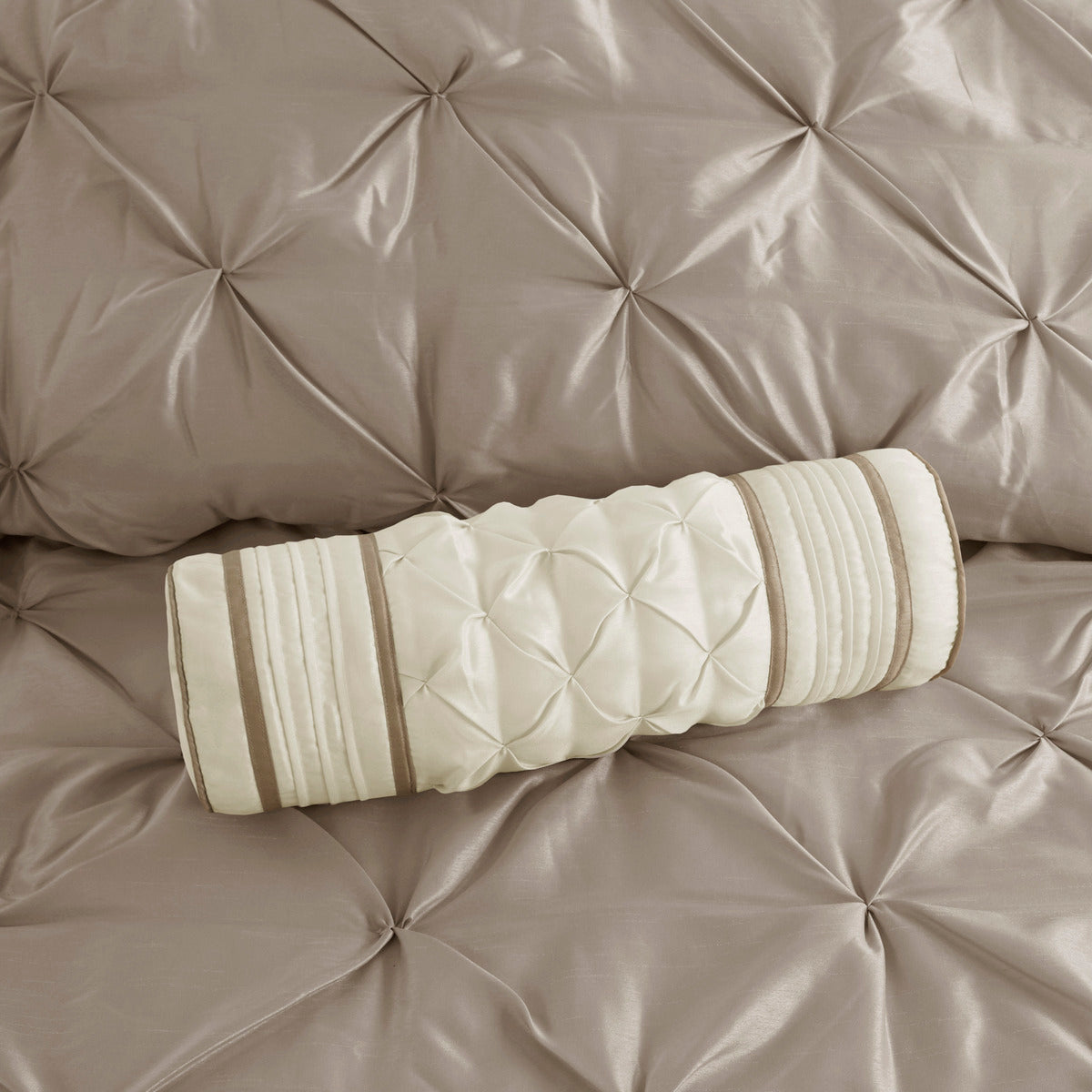 7 Piece Tufted Comforter Set Taupe Queen
