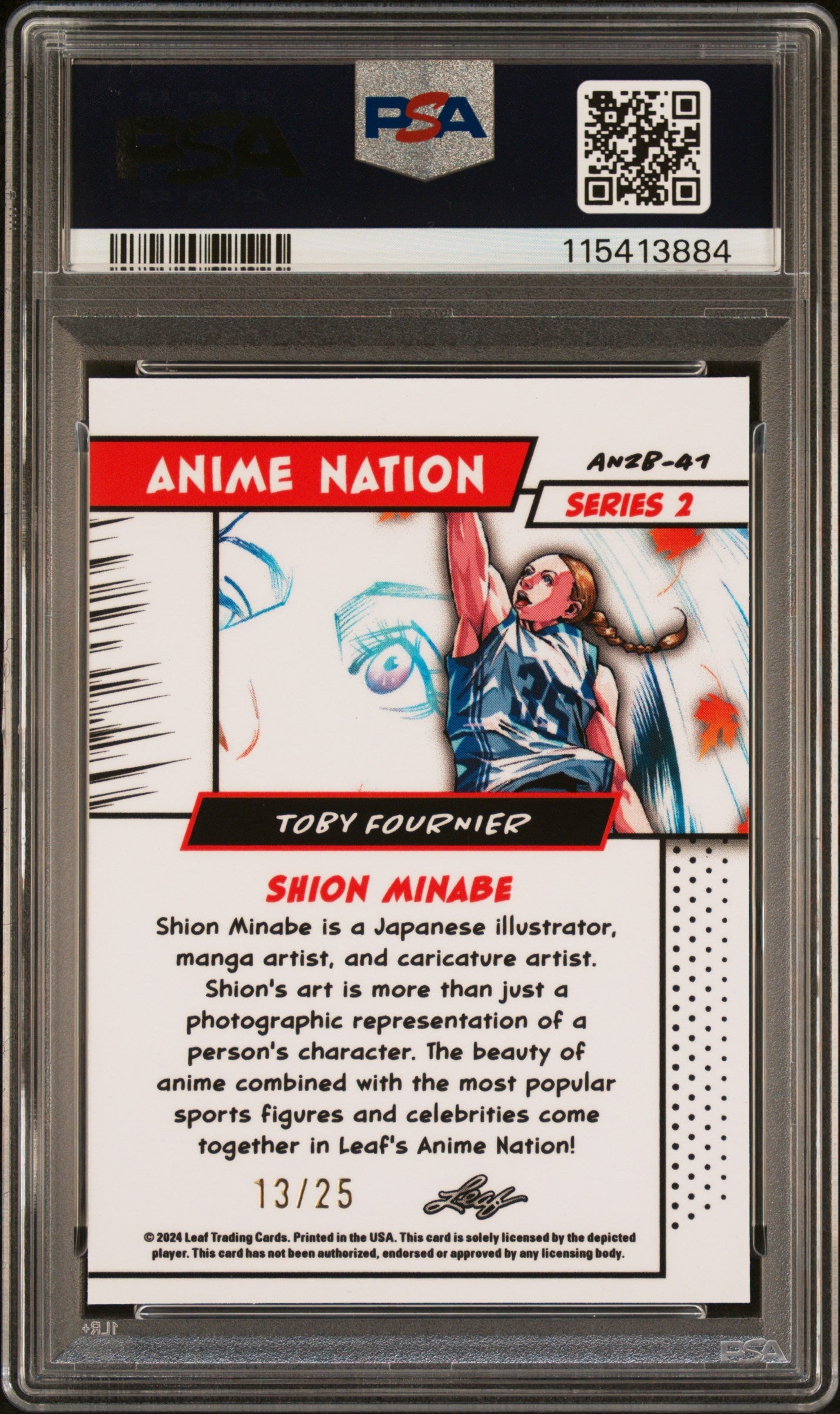 Graded 2025 Leaf Web Exclusives Toby Fournier #41 Anime Nation Series 2 Red /25 Basketball Card PSA 8 Near Mint