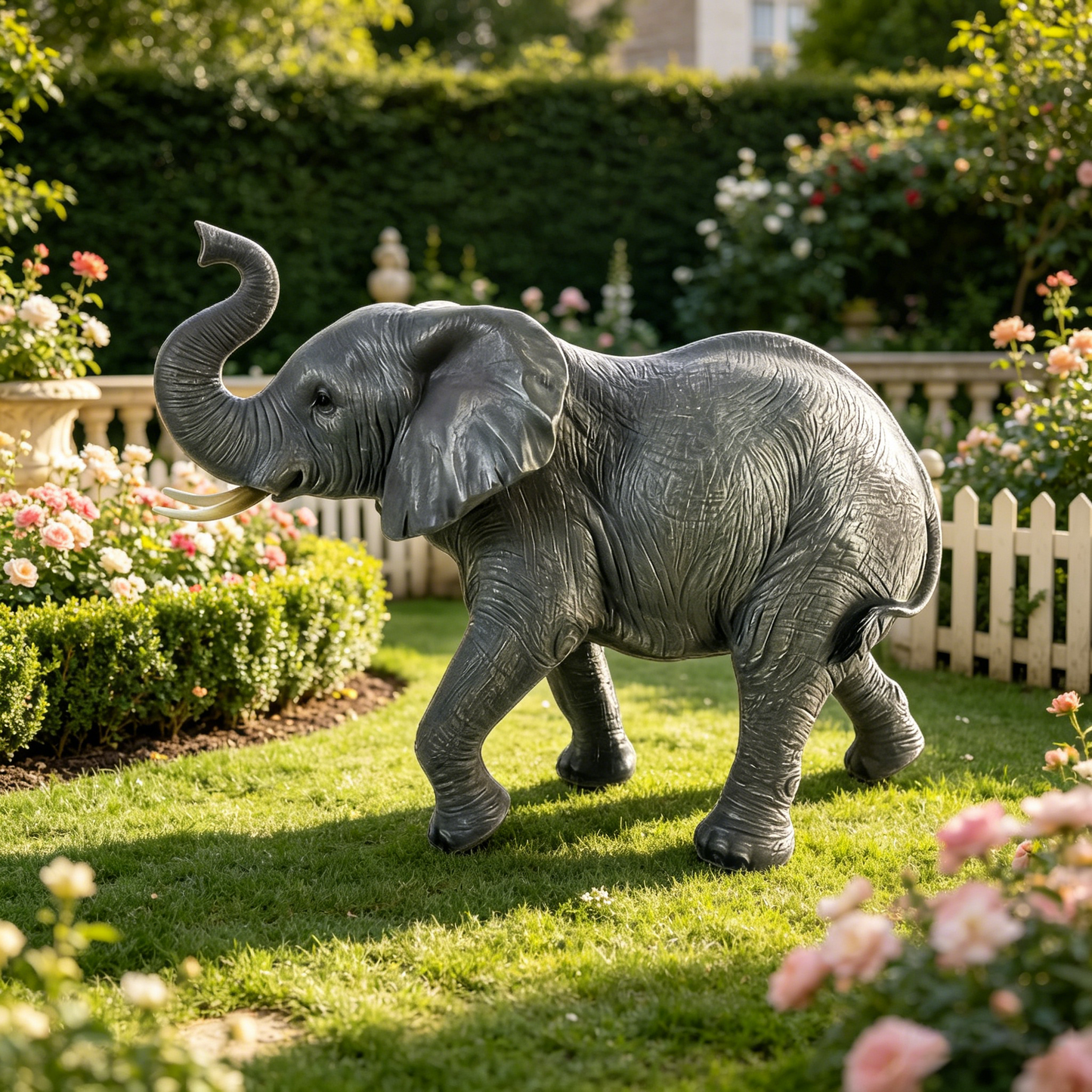 20'' Tall Resin Elephant Statue with Raised Trunk