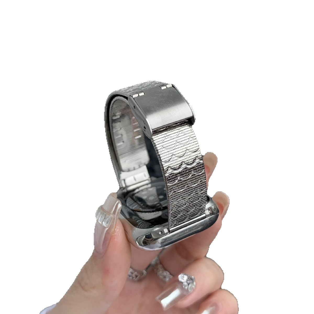 Silver Versatile Wave-pattern Stainless Steel Watch Strap