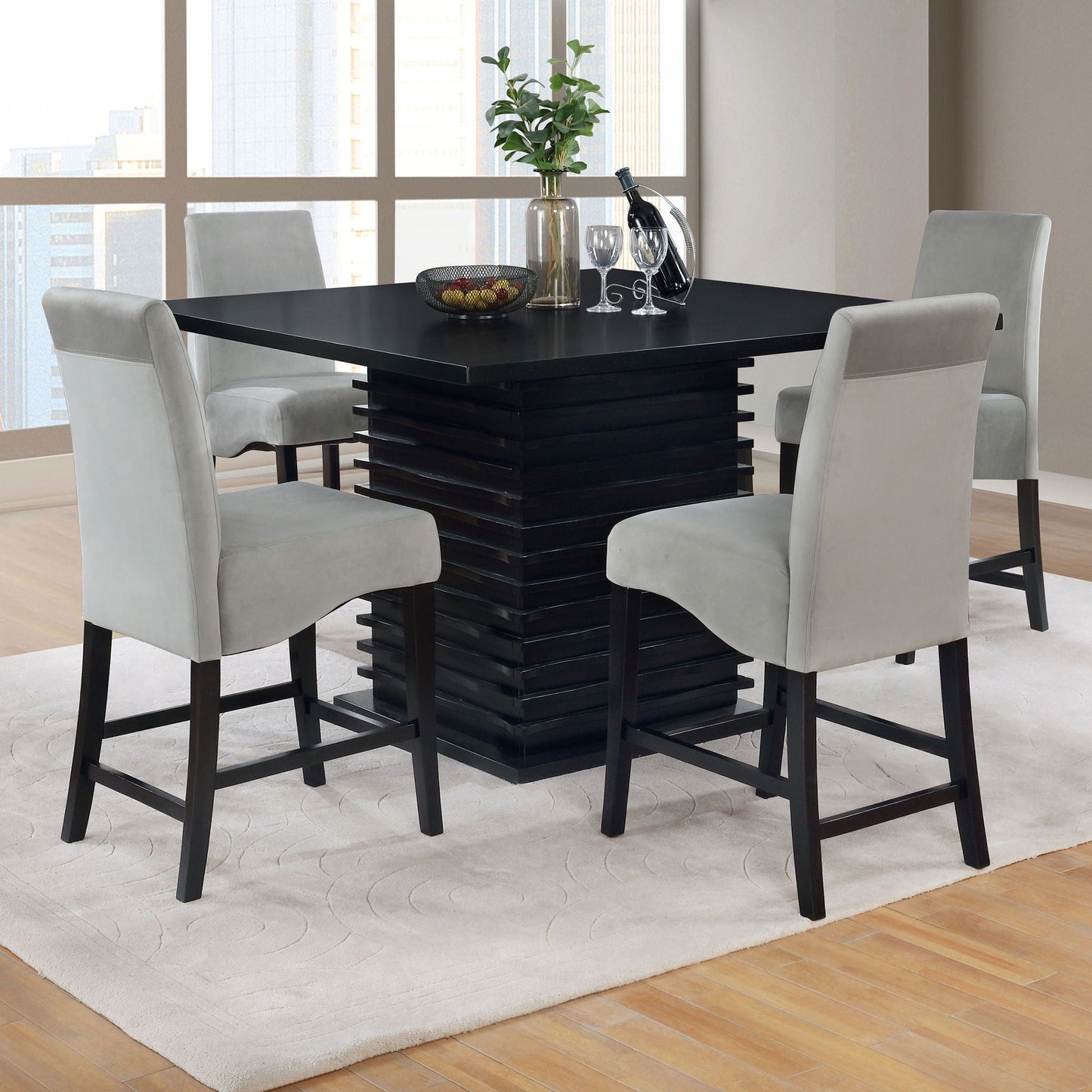 Shandra - 5 Piece Set With Counter Height Table And Stools - Black