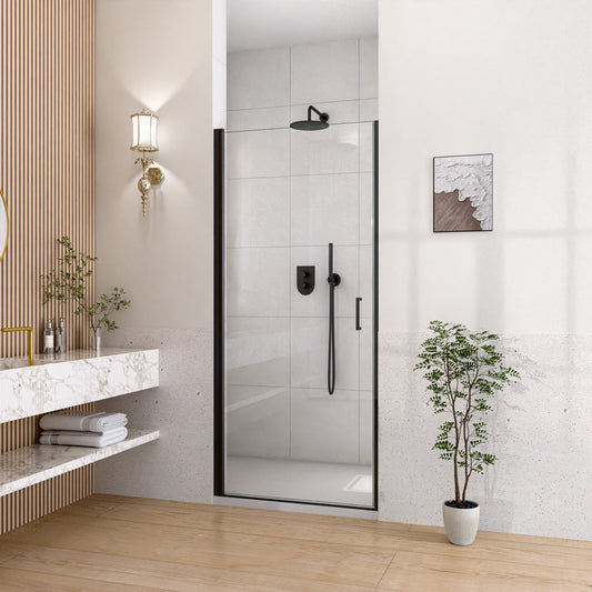 24" W x 72" H Semi-Frameless Circular Pivot Shower Door in Matte Black