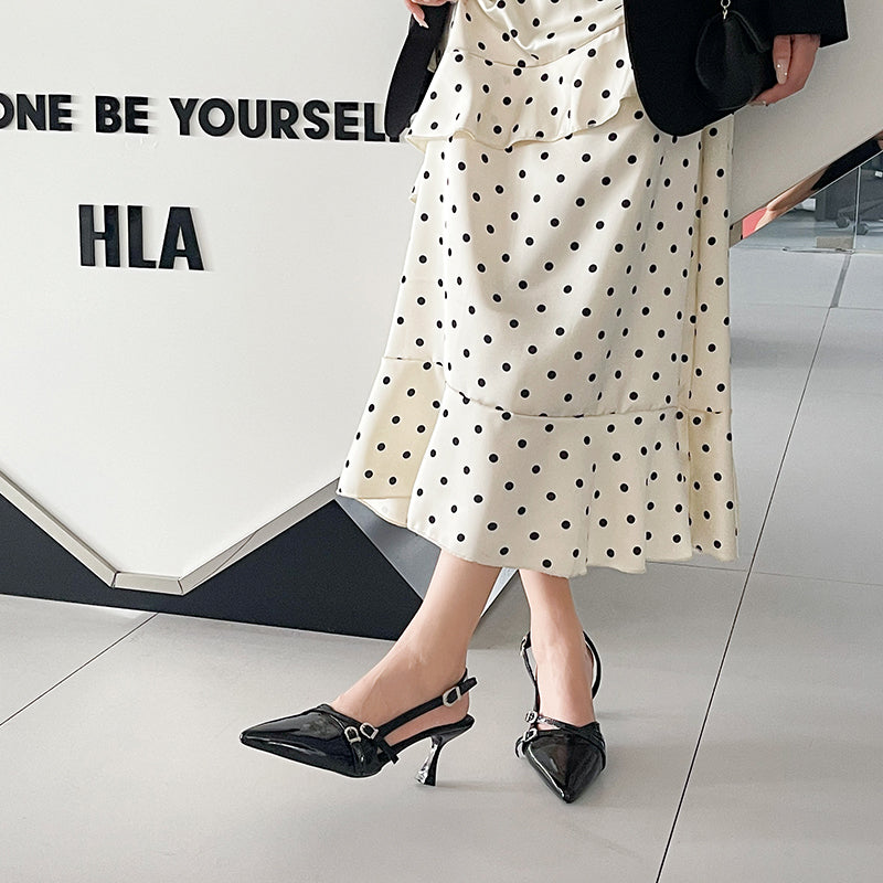Women 2026 Summer New Pointed Toe Kitten Heel Closed Toe Sandals, British Style High Heels With Single Strap Buckle