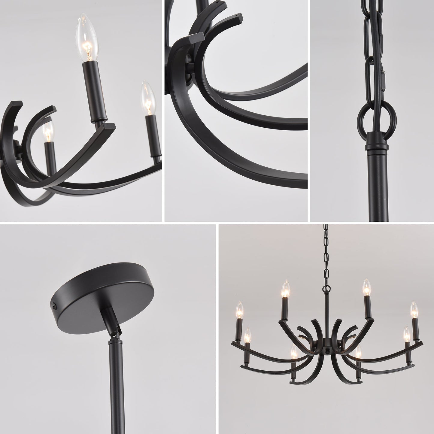 8-Light Farmhouse Chandelier, Black Metal