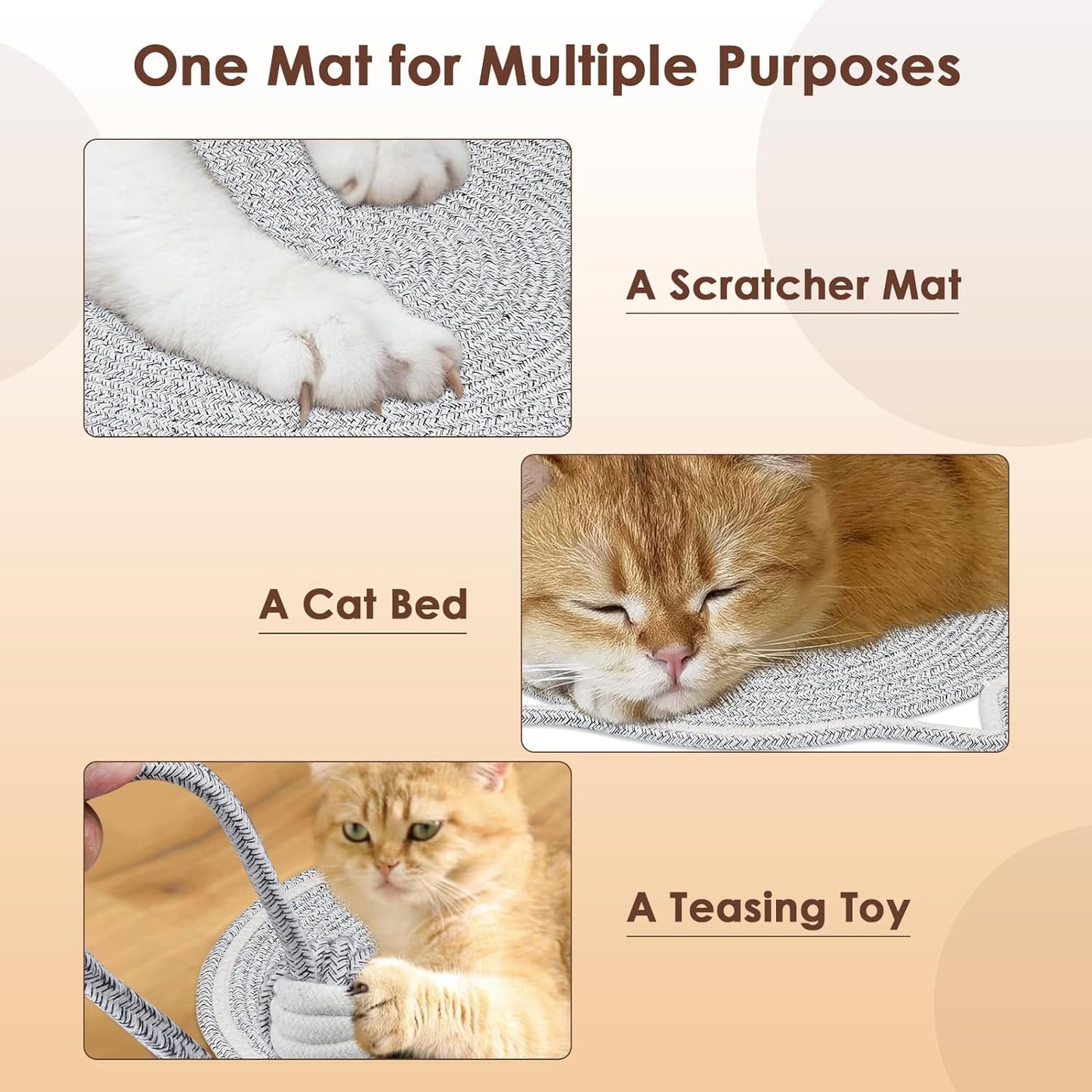 Cat Scratcher Mat Natural Cotton Rope Cat Scratch Pad Round Horizontal Floor Cat Scratching Pads For Indoor Cats Cat Furniture Protector For Wall Couch Carpets Sofas