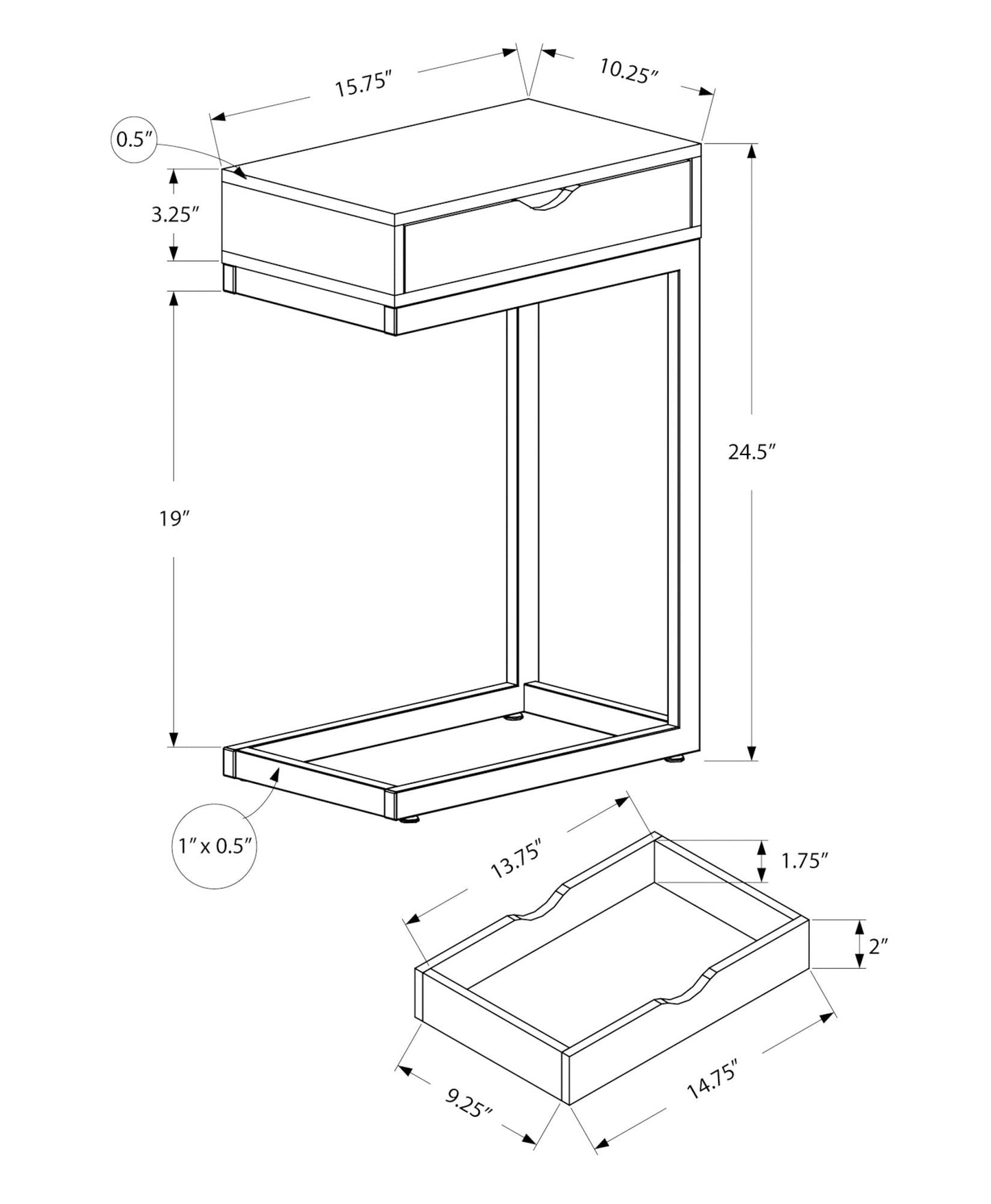 Accent Table, C - Shaped, Modern - Brown