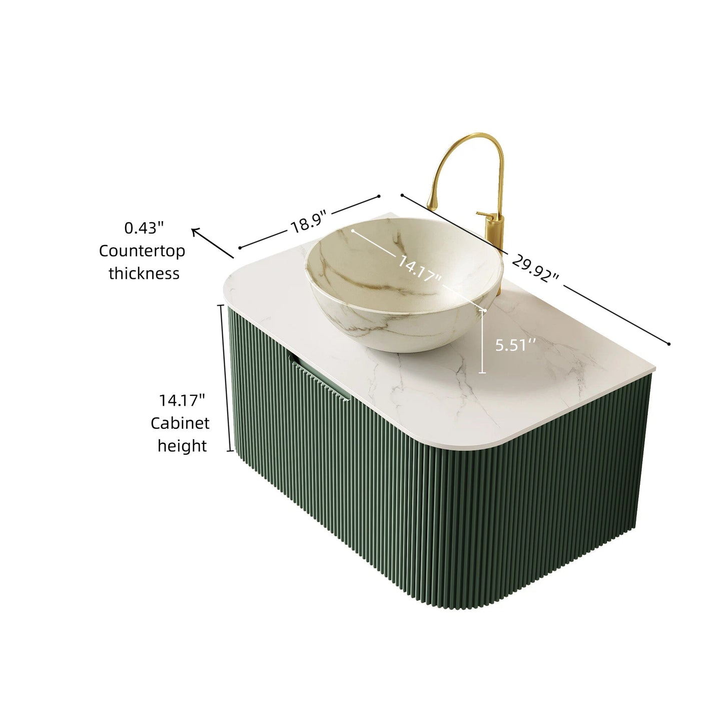 DINA 30" Bathroom Vanity & Sink, Floating Curved Edges