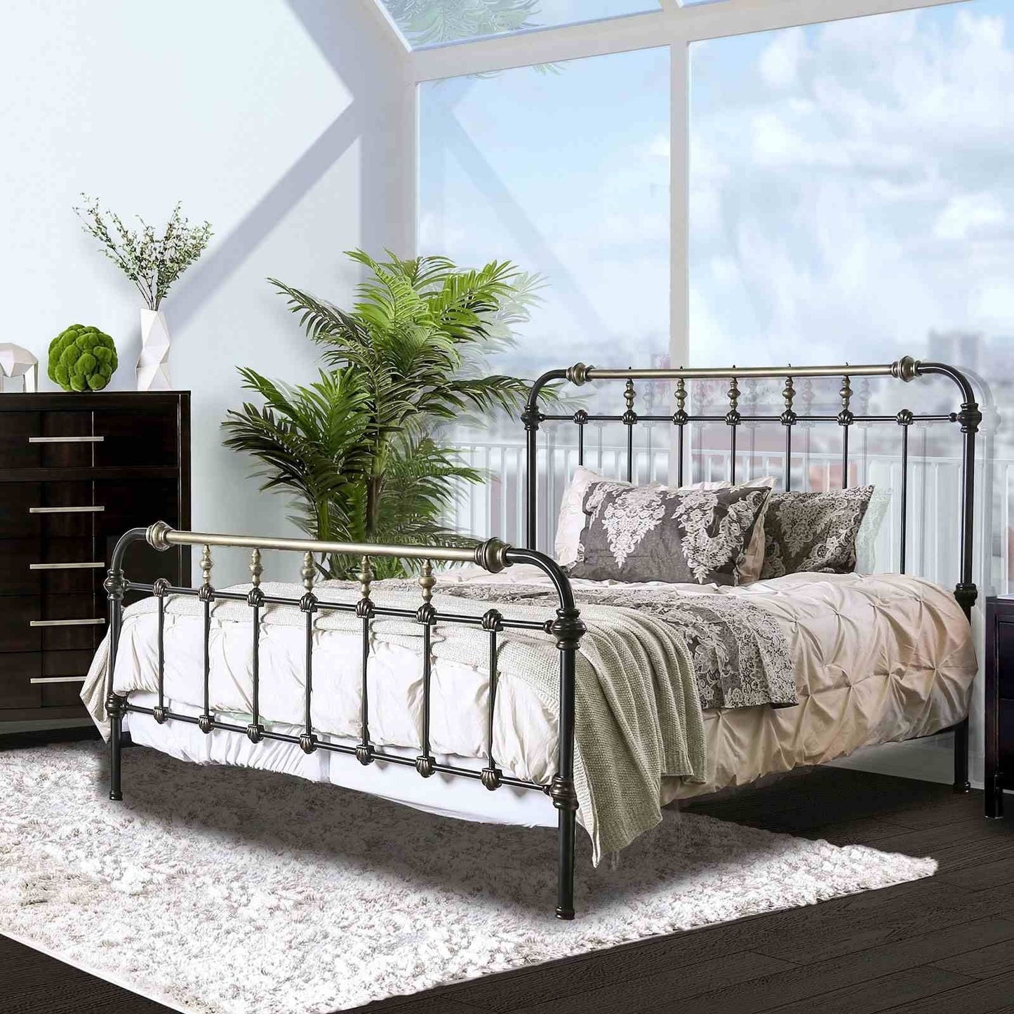 Transitional Style Bed With Accents