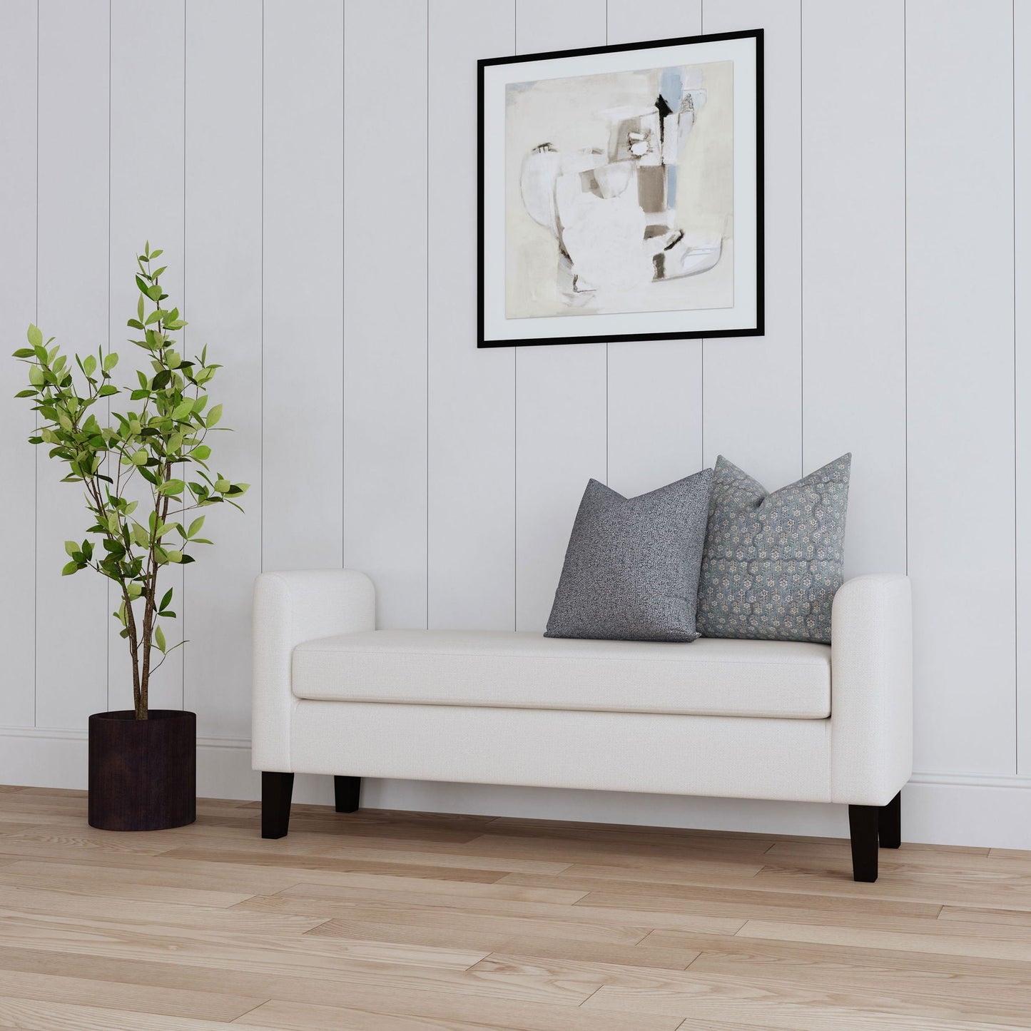Hollis - Upholstered Accent Bench With Armrests Seating - Vanilla White