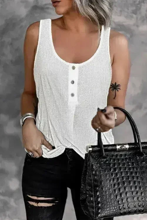 Button Textured Cotton Tank Top