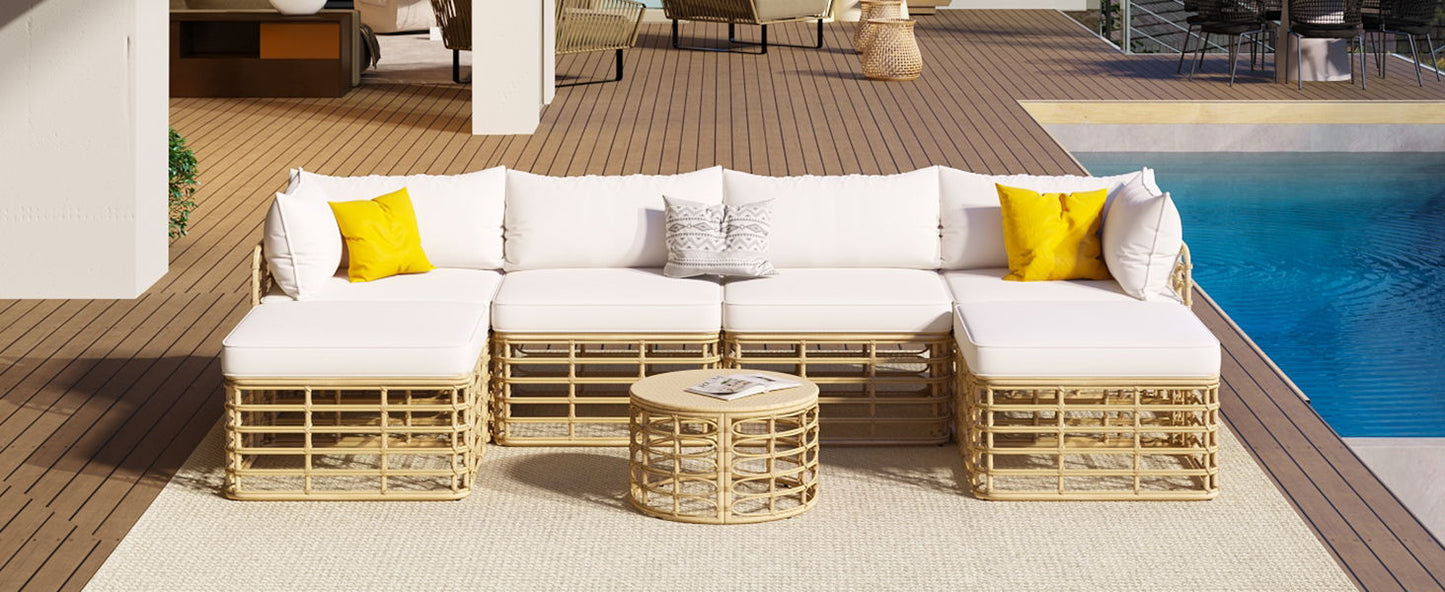 All-Weather 7-Piece Rattan Outdoor Sectional Sofa Set