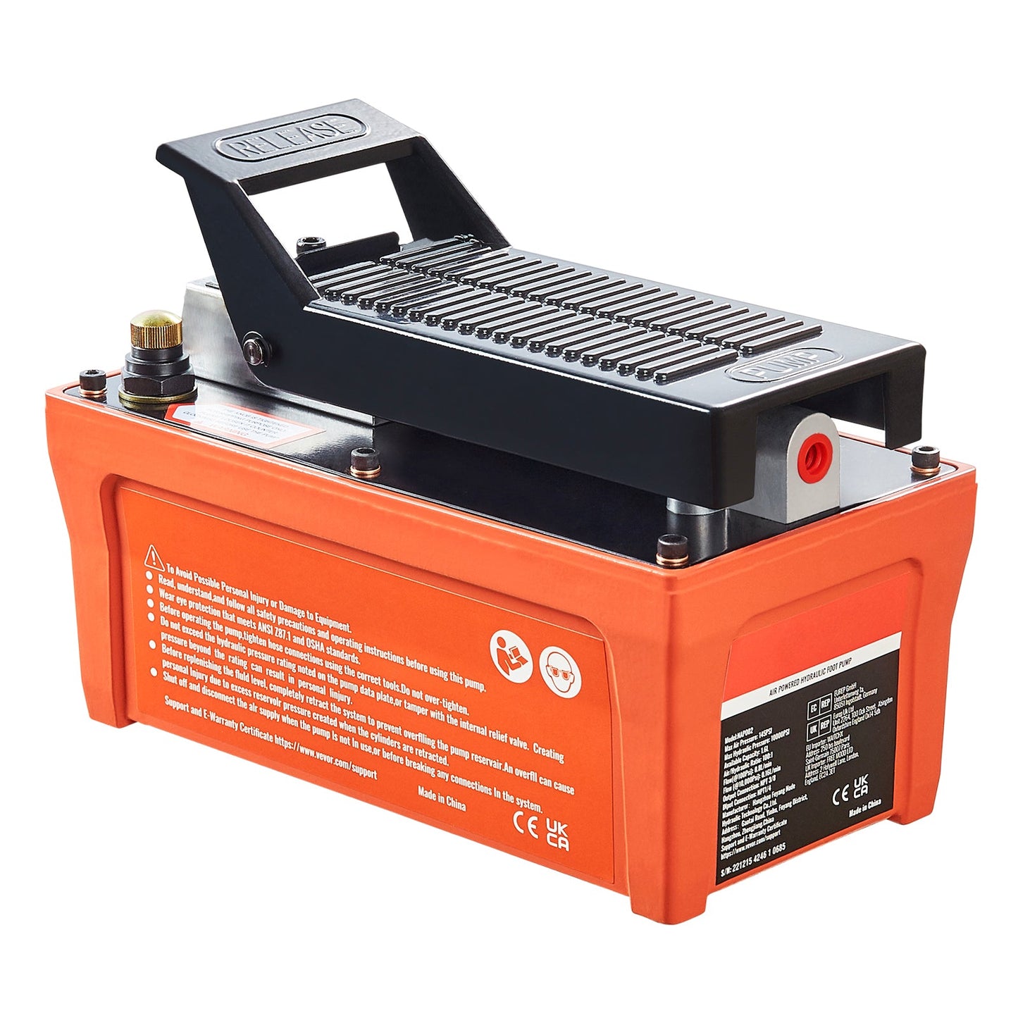 Air Hydraulic Pump with 10,000 PSI Capacity and 1/2 Gal Reservoir