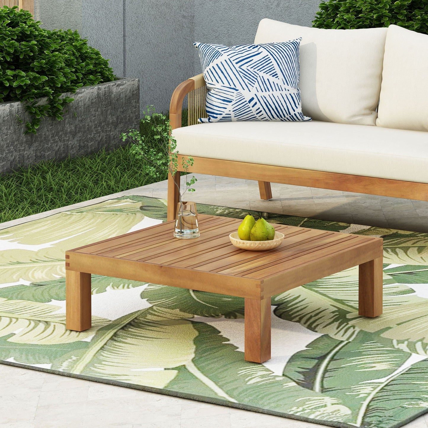 Mythical Square Outdoor Coffee Table With Frame And Slat Top - Teak