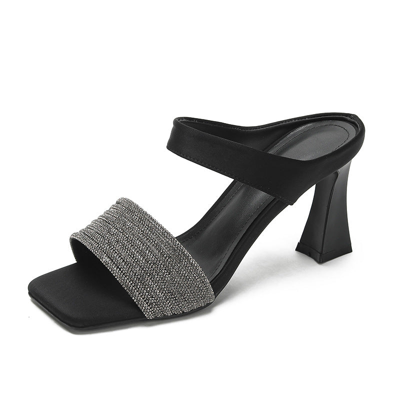 Womens Casual Breathable Chunky-heel Slippers
