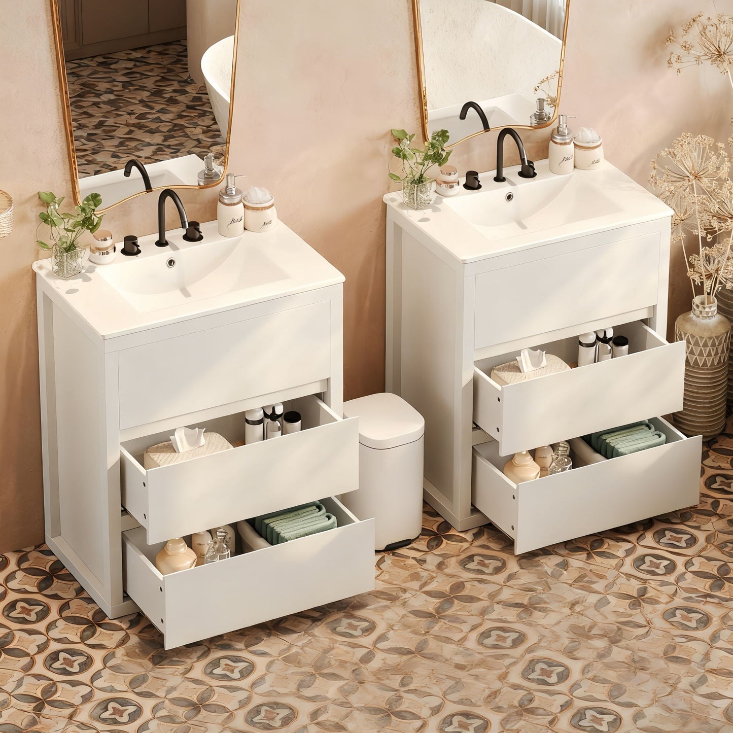 Double Sinks Bathroom Vanity Set with 2 Ceramic Basins