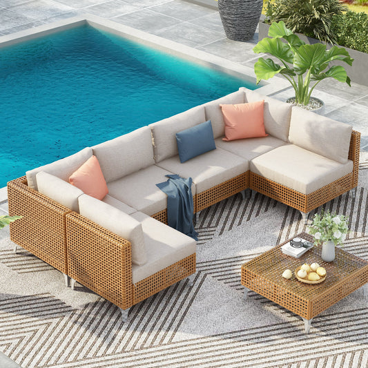 K&K 7-Piece Wicker Patio Furniture Set