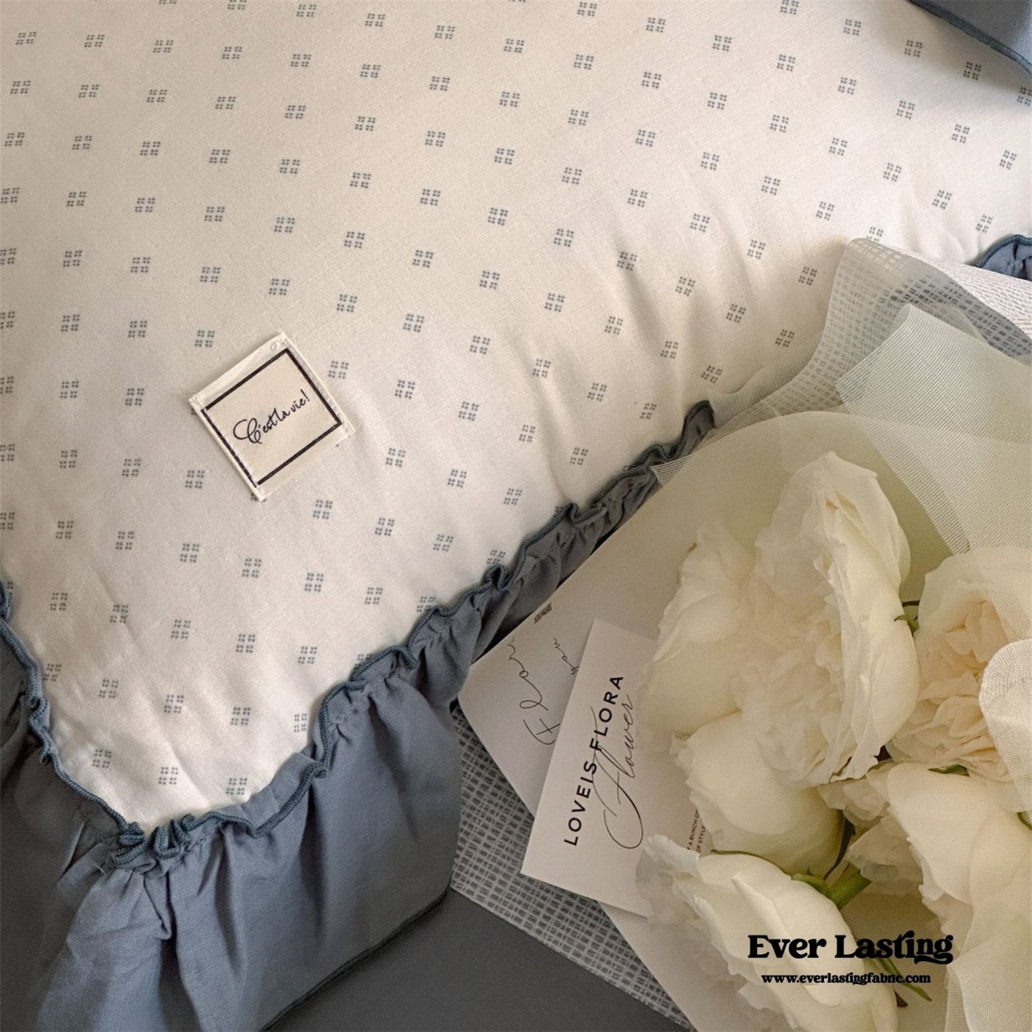 Cottage Inspired Ruffle Bedding Set / Brown