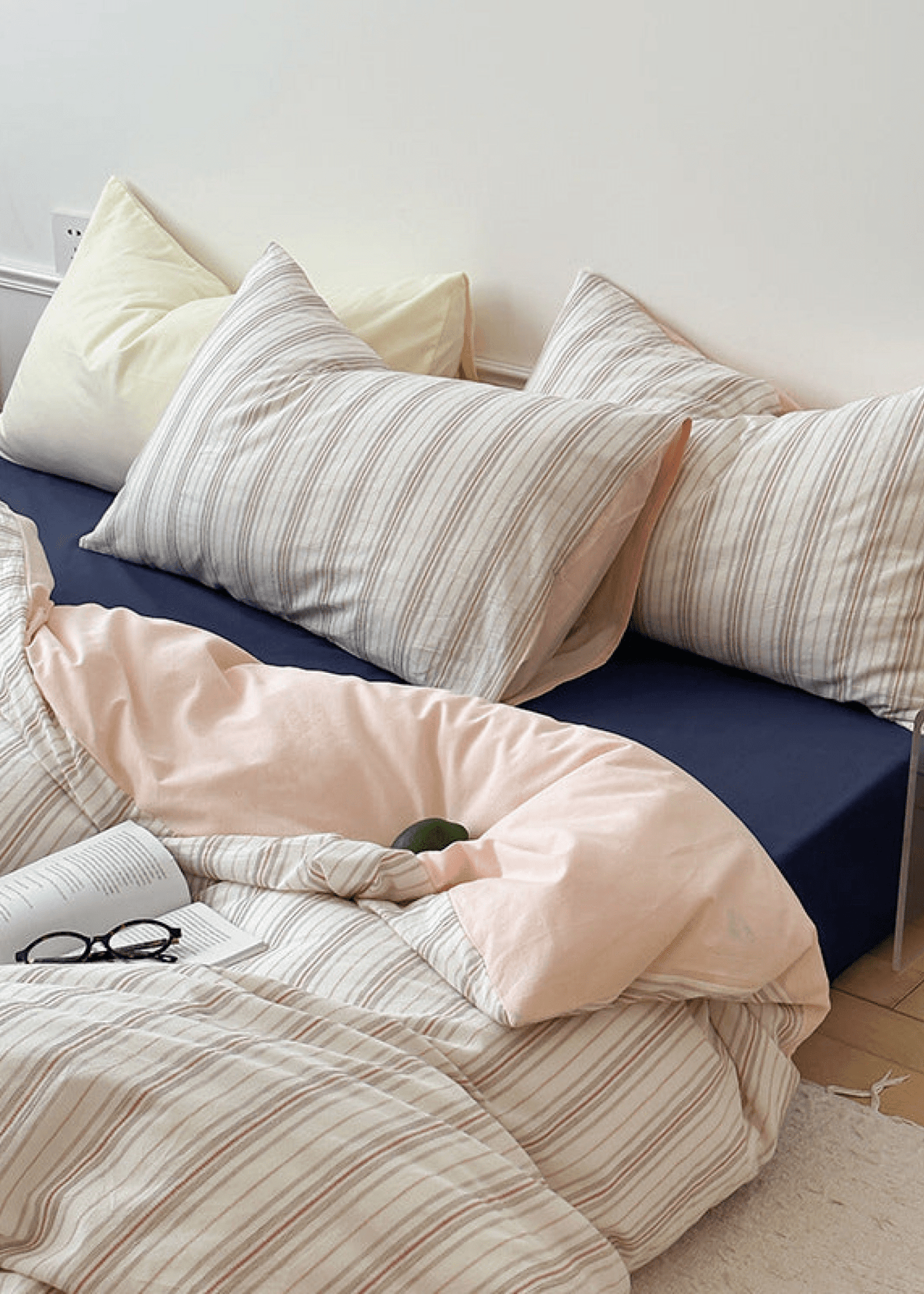 Cozy Pastel Striped Washed Cotton Pillowcases / Pink