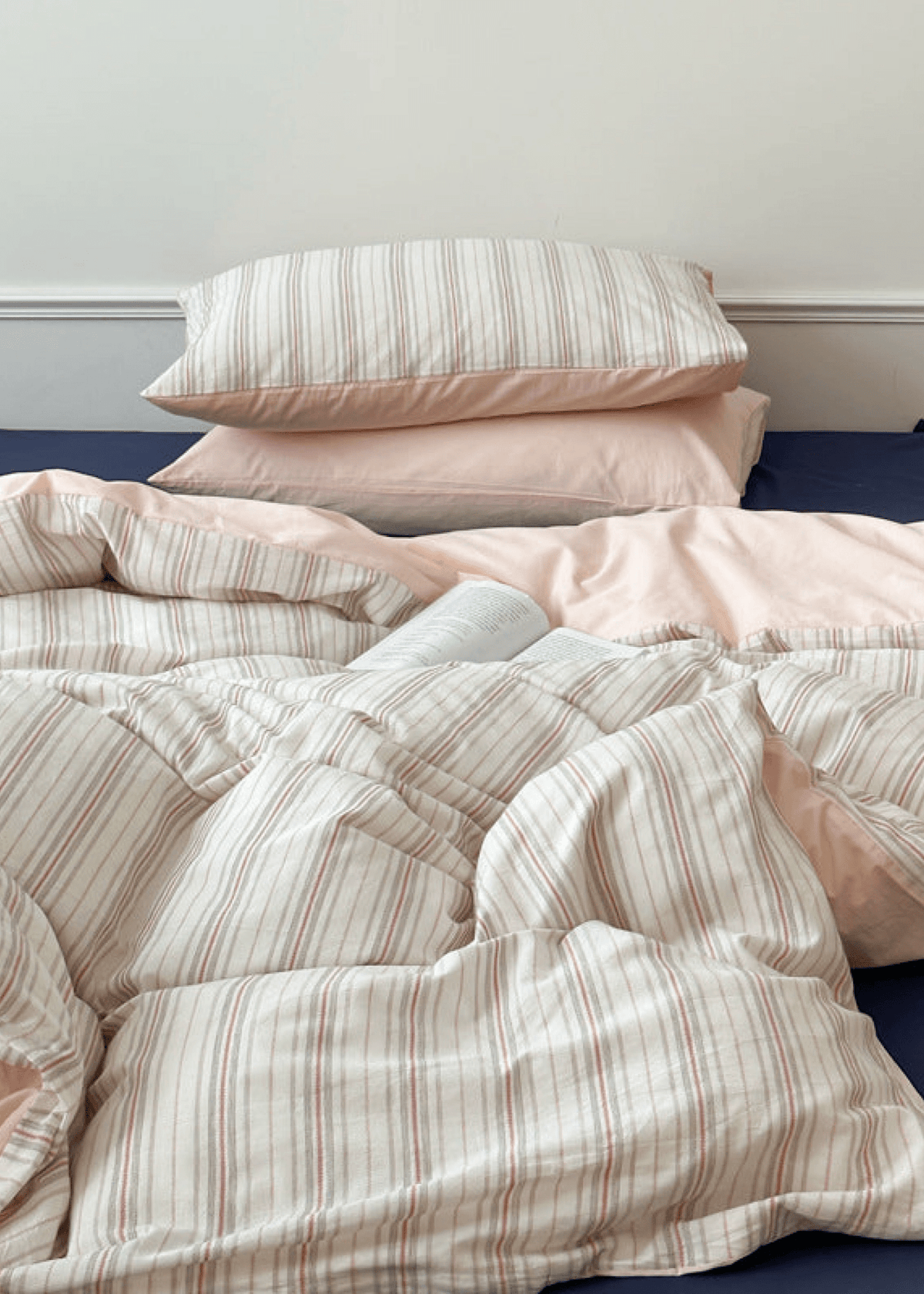 Cozy Pastel Striped Washed Cotton Duvet Cover / Pink