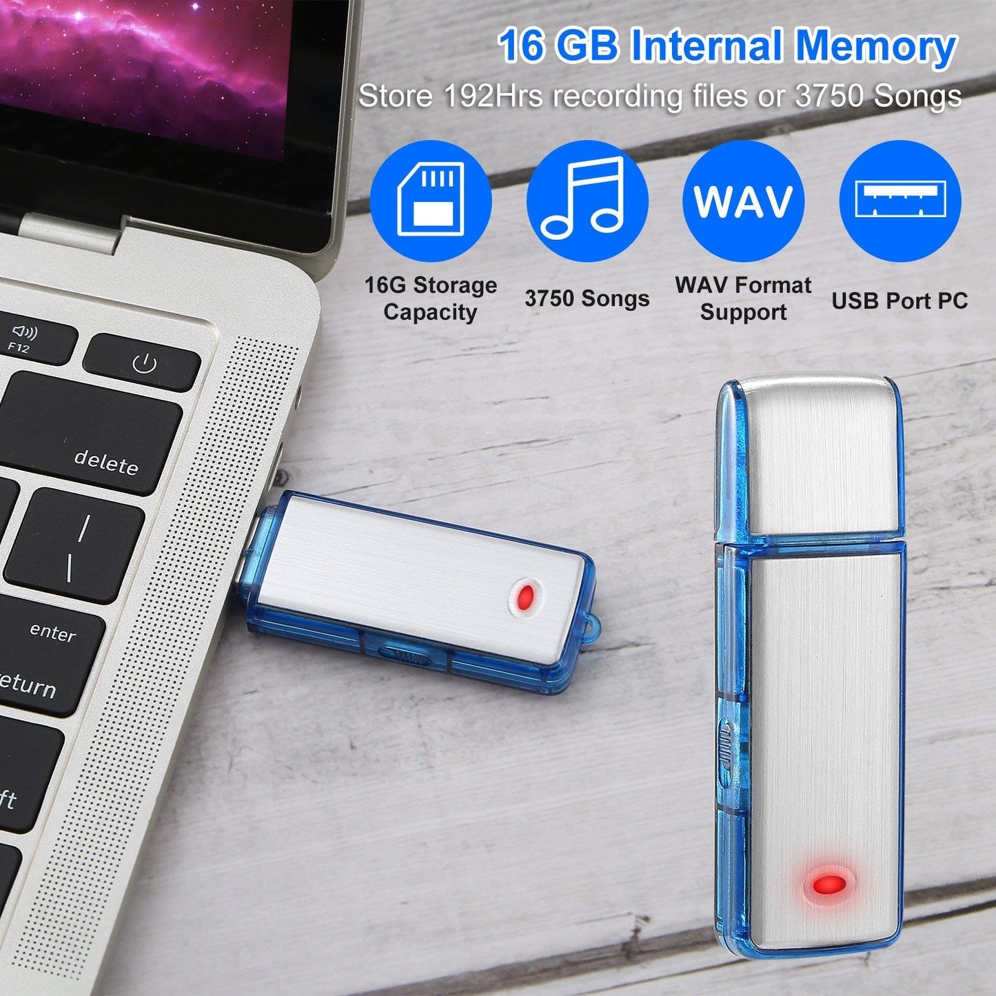 Mini Voice Recorder 16GB Digital Sound Audio Activated Recorder USB Flash Drive Disk w/ 192Hrs Recording U Disk Recorder For Meeting Lectures