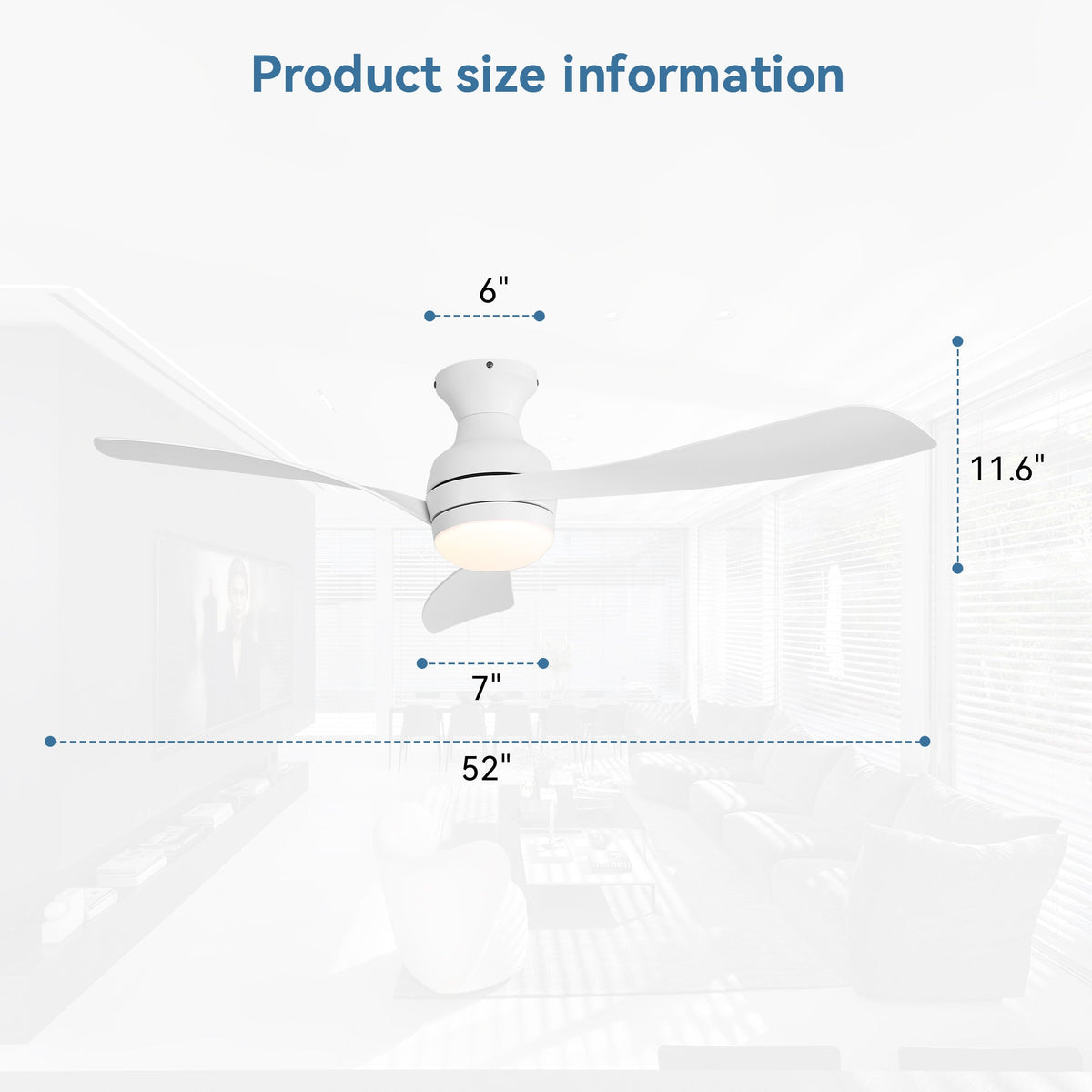 52" Low Profile Ceiling Fan with Lights, Quiet Reversible DC Motor, Dimmable LED