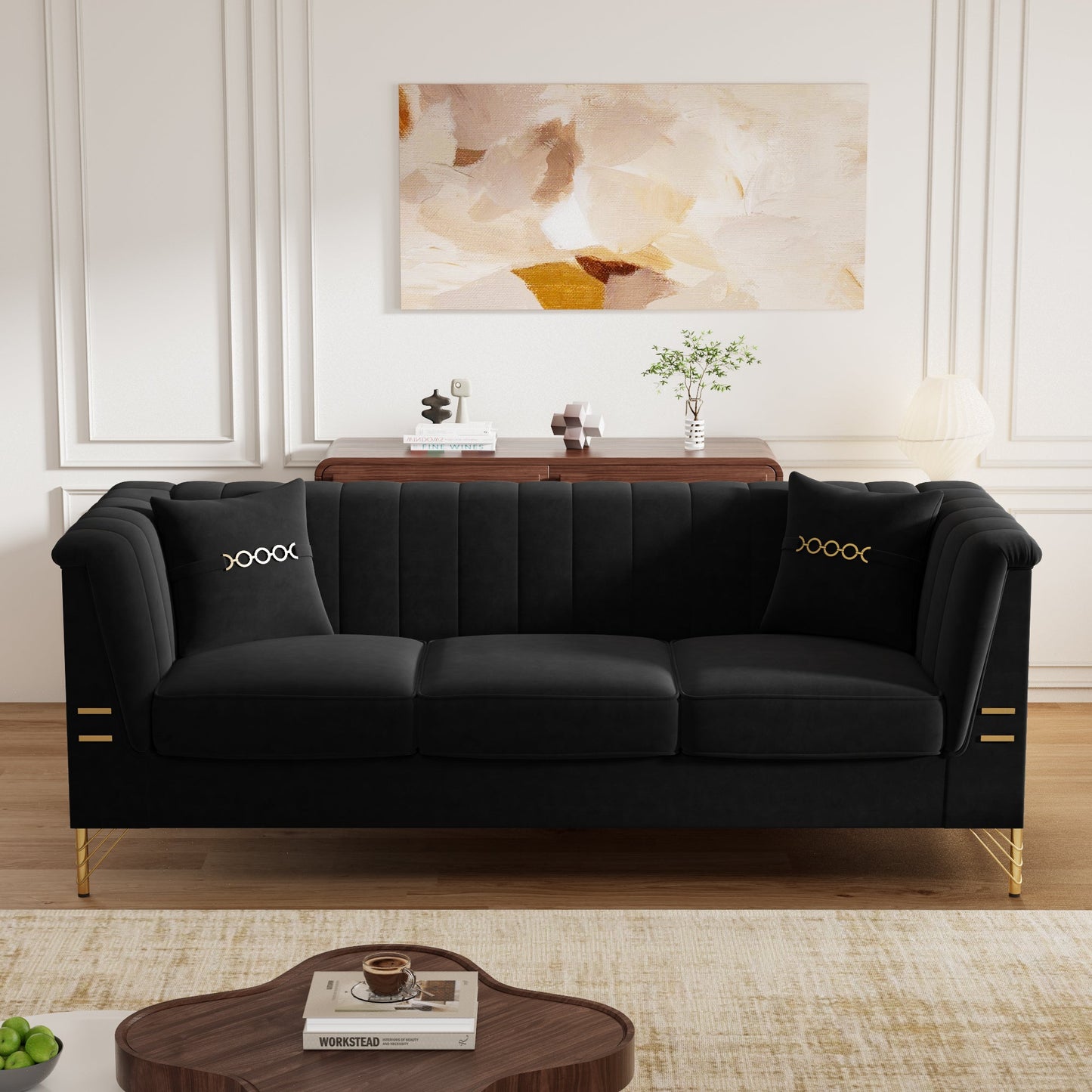 Mosharong-55 Velvet 3-Seater Sofa