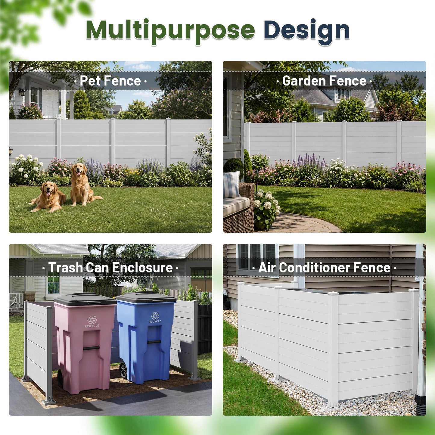 50" W x 49" H Outdoor Privacy Screen, Air Conditioner Fence, All-Weather Vinyl Privacy Fence Screens with Aluminum