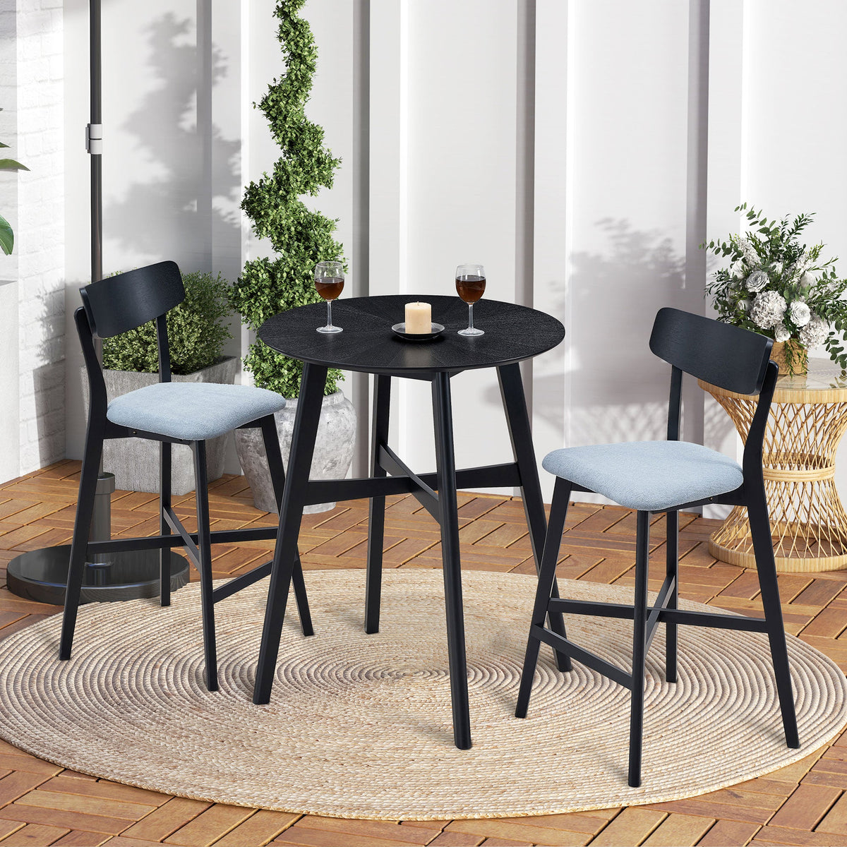 Wooden Bar Chairs Set of 2, Modern Soft Upholstered Kitchen Island Chairs