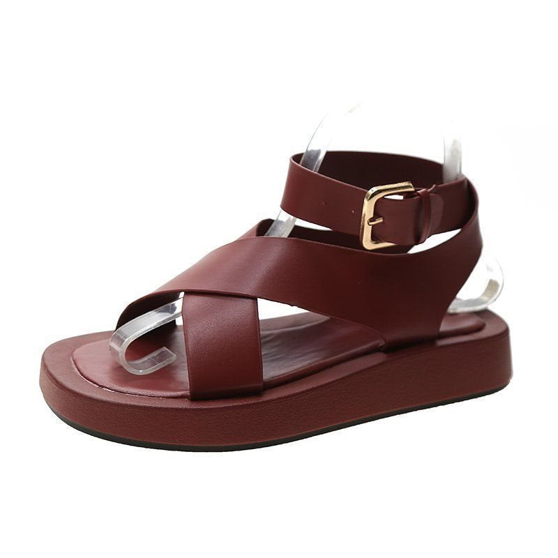 Platform Mule Sandals With A Cross-strap And Ankle Buckle