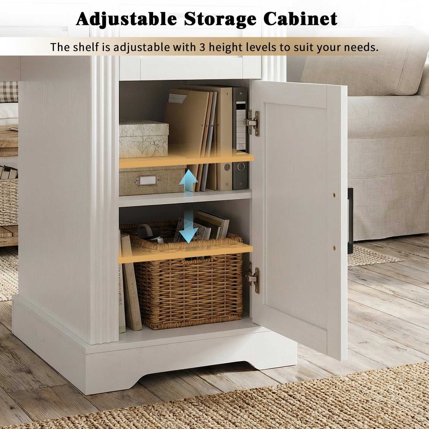 55" Farmhouse Office Desk with Storage Cabinet & Charging Station