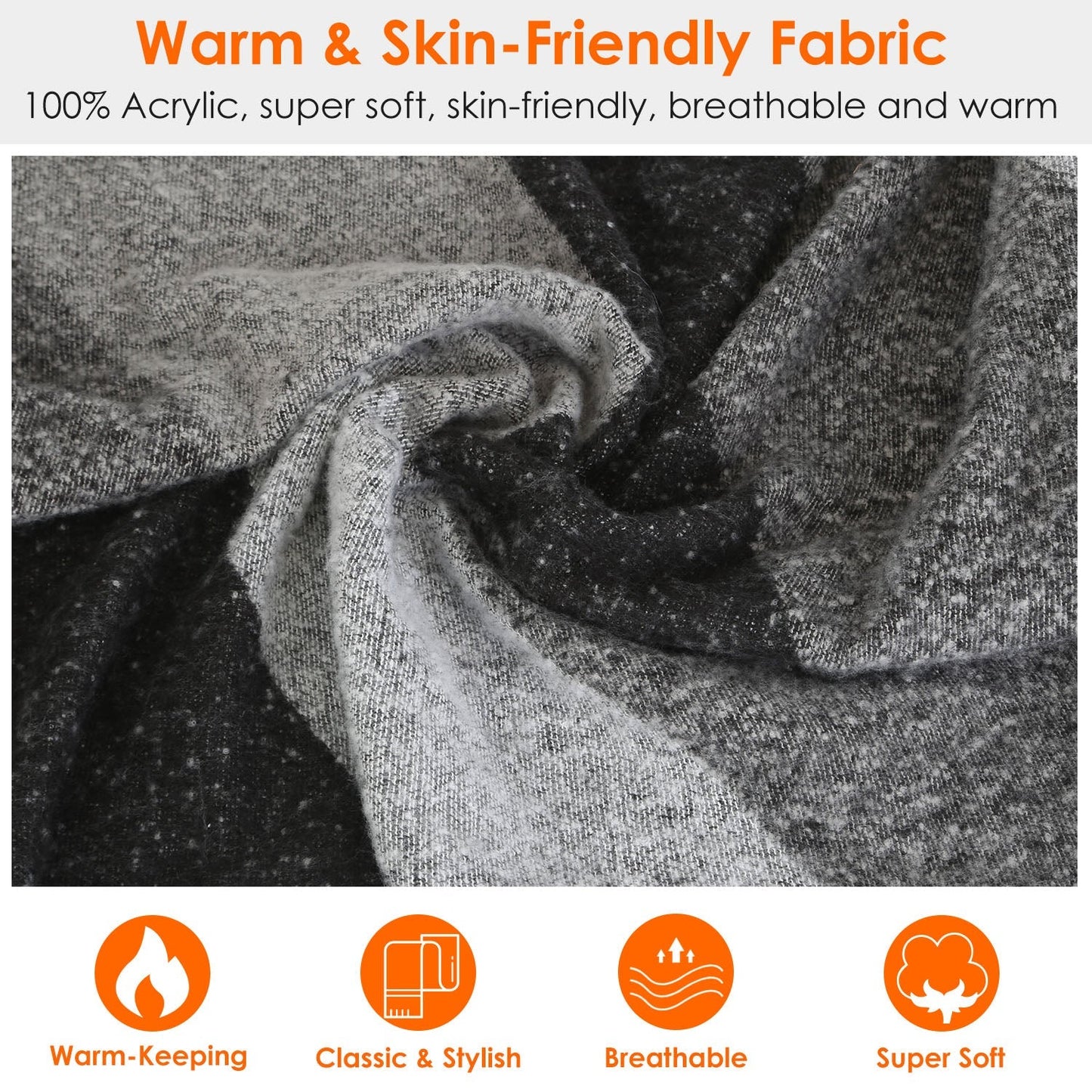 Women Winter Warm Scarf 74.8x25.6In Long Soft Knitted Shawl Extra Thick Plaid Blanket Wrap Cape