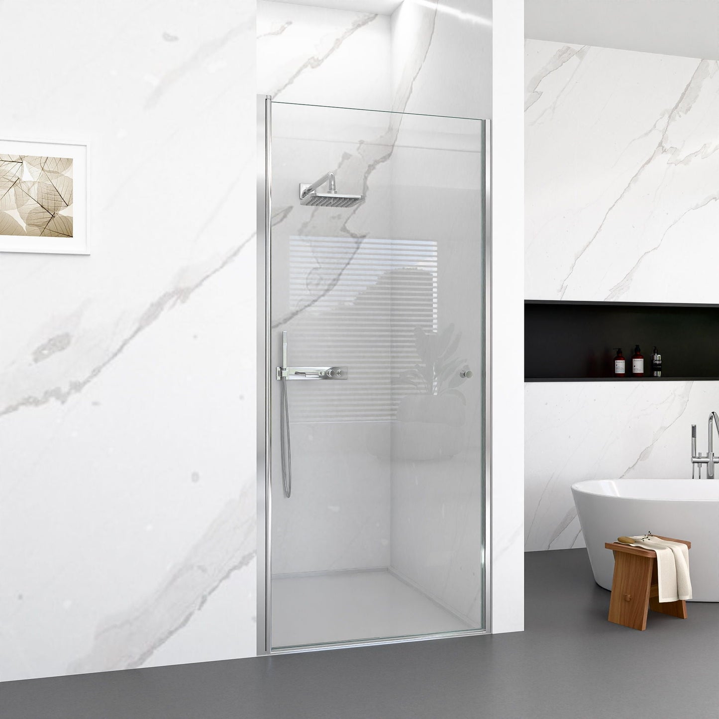 Semi Frameless Circular Pivot Shower Door with 1/4" Tempered Glass