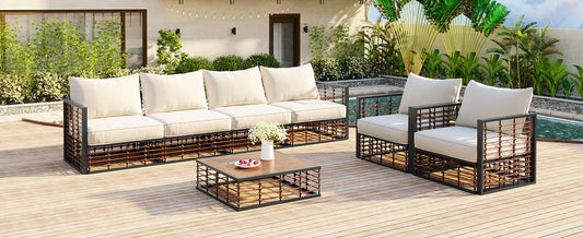 TOPMAX Modern Minimalist 7-Piece Metal Patio Sectional Sofa Set