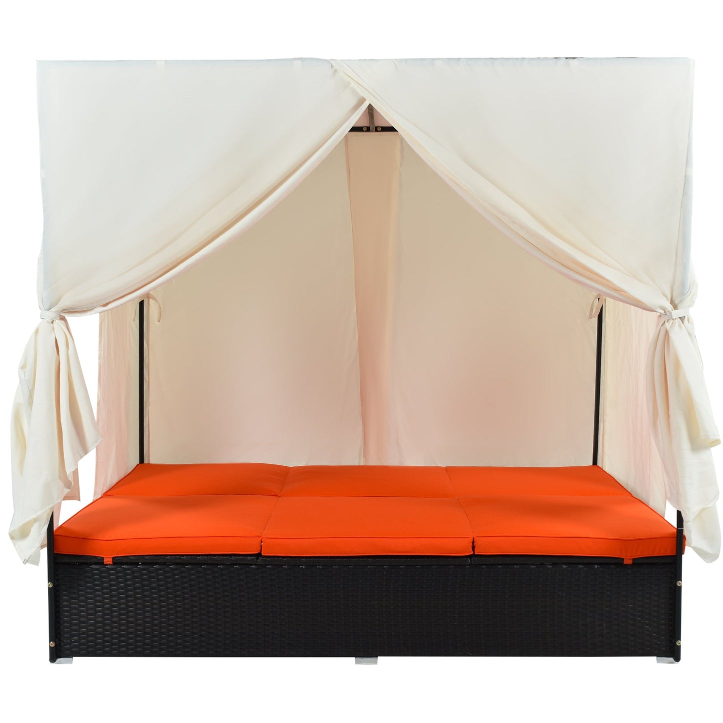 U_STYLE Outdoor Double Chaise Lounge Daybed with Curtains