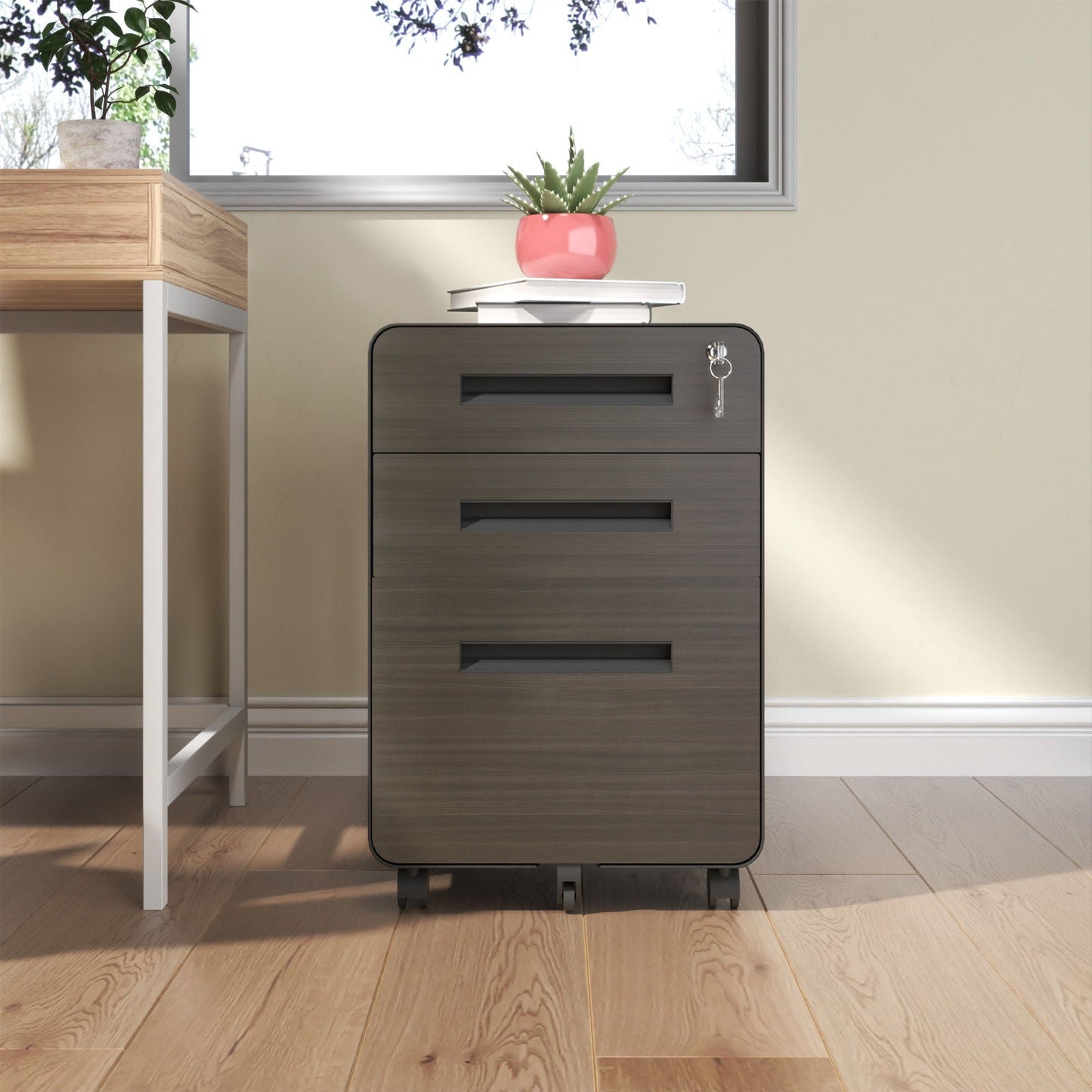 3-Drawer Mobile File Cabinet with Lock and Casters