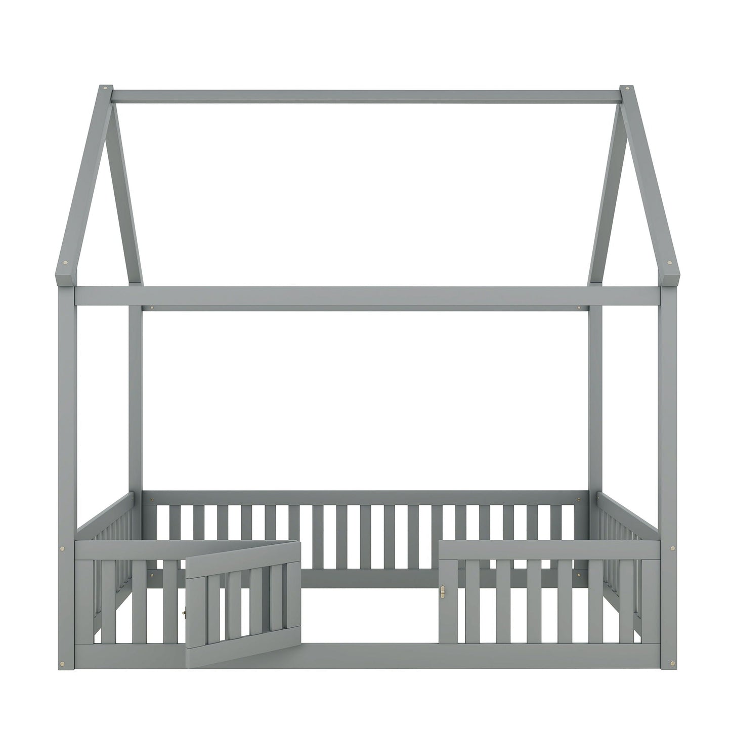 Wood House Bed With Fence And Door